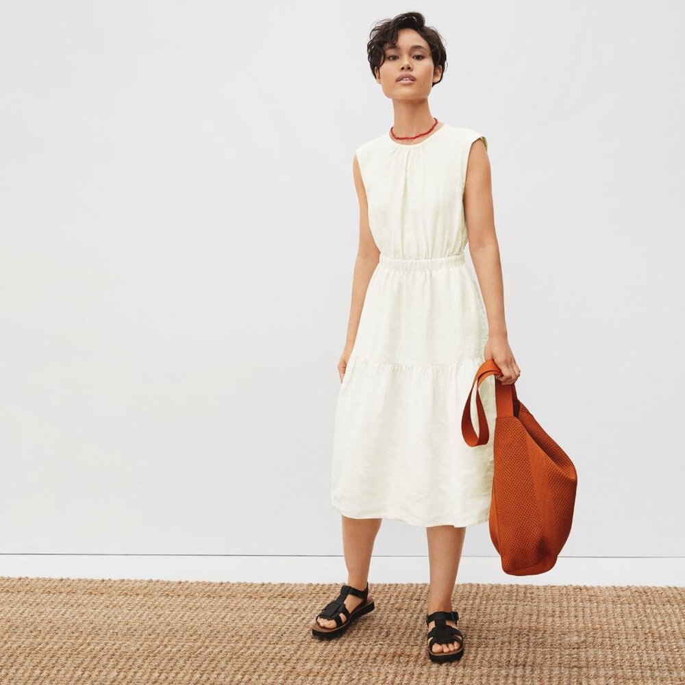 Everlane The Linen Open-Back Dress - Size 2, Canvas
